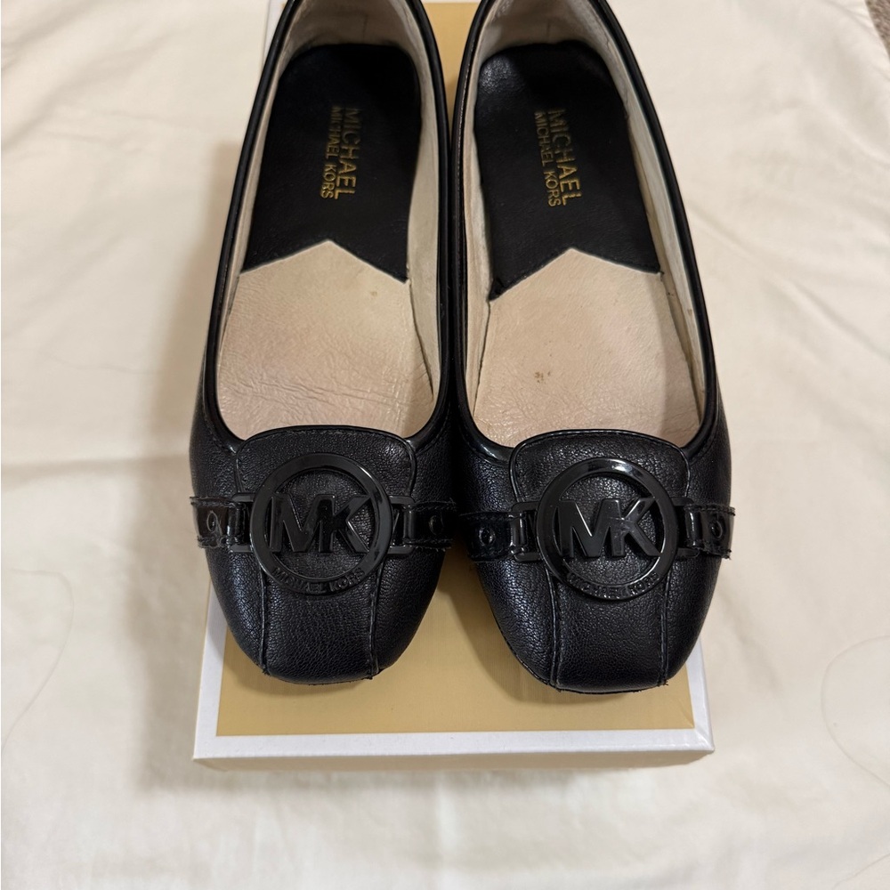 Michael Kors Black Leather MK Logo Ballet Flats